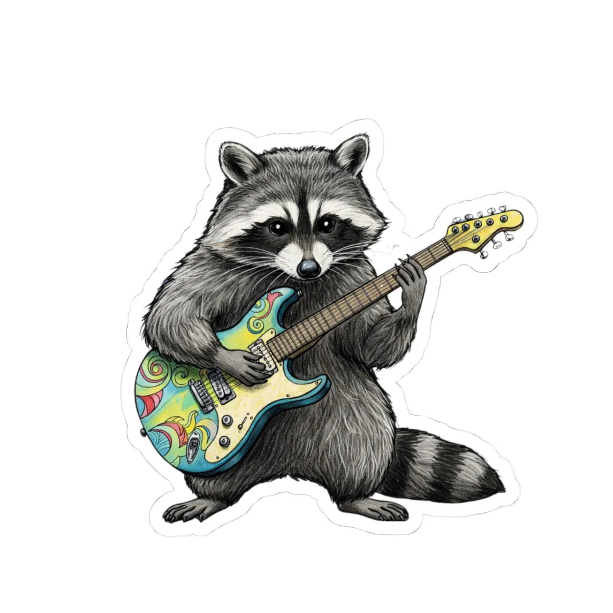 Rocking raccoon sticker kiss-cut – Coffee & a Playlist