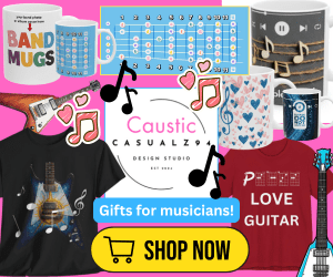 Gifts for music fans. Guitar coffee mugs, tee shirts