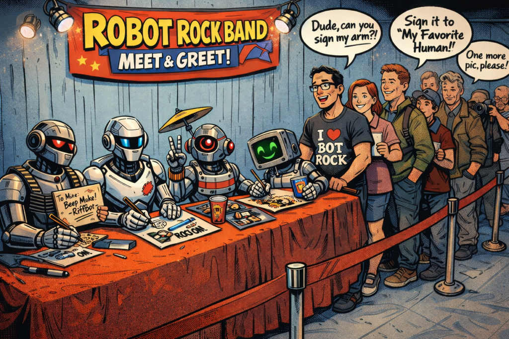 popular AI rock band signs autographs at rare meet and gree