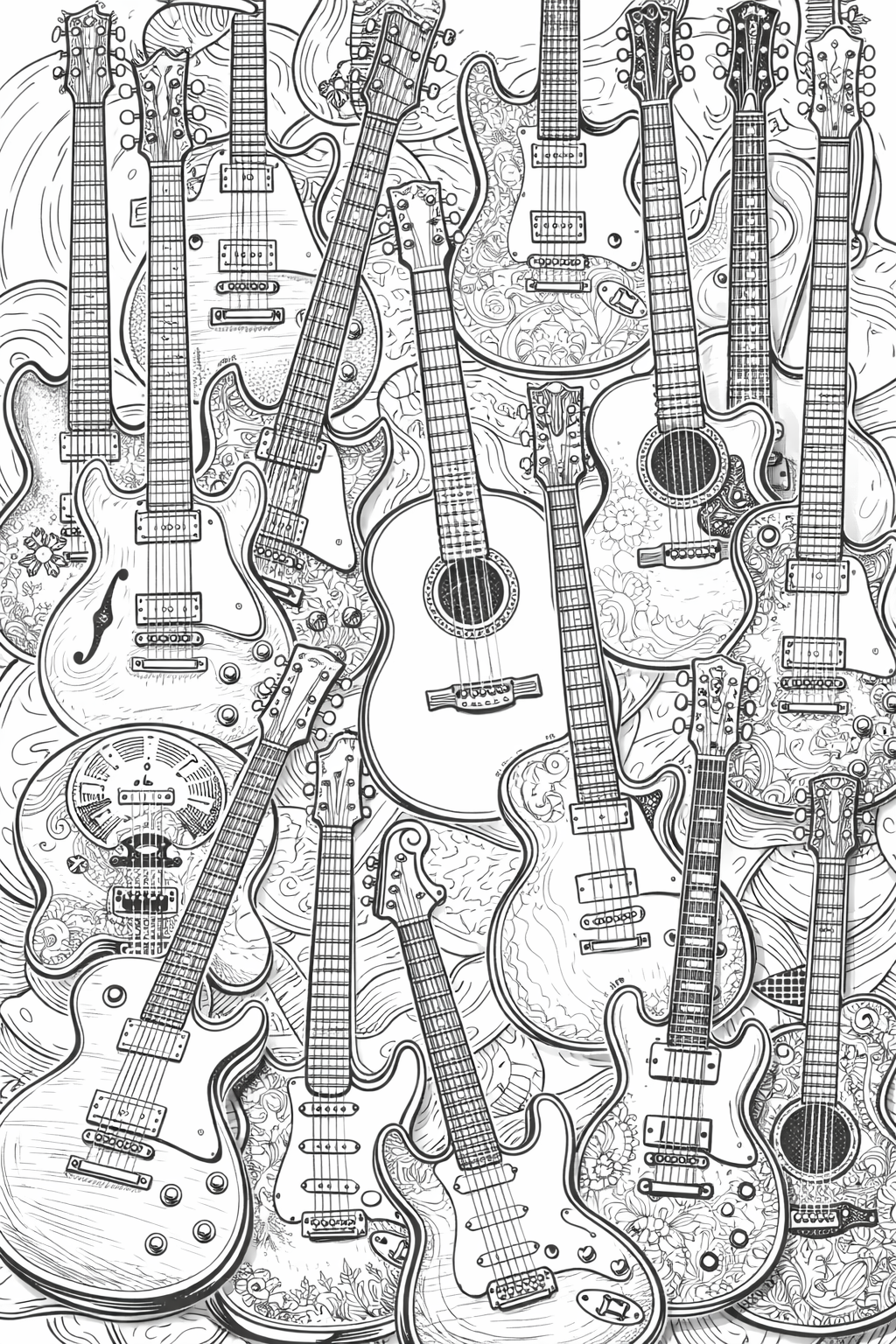 Free Coloring Page For Adults – Guitars – Coffee & a Playlist