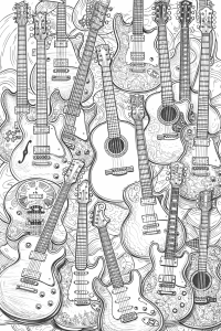Guitars - Adult coloring page free download