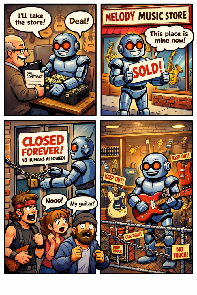 Ai model goes bonkers and buys a music store to prevent humans from making music.