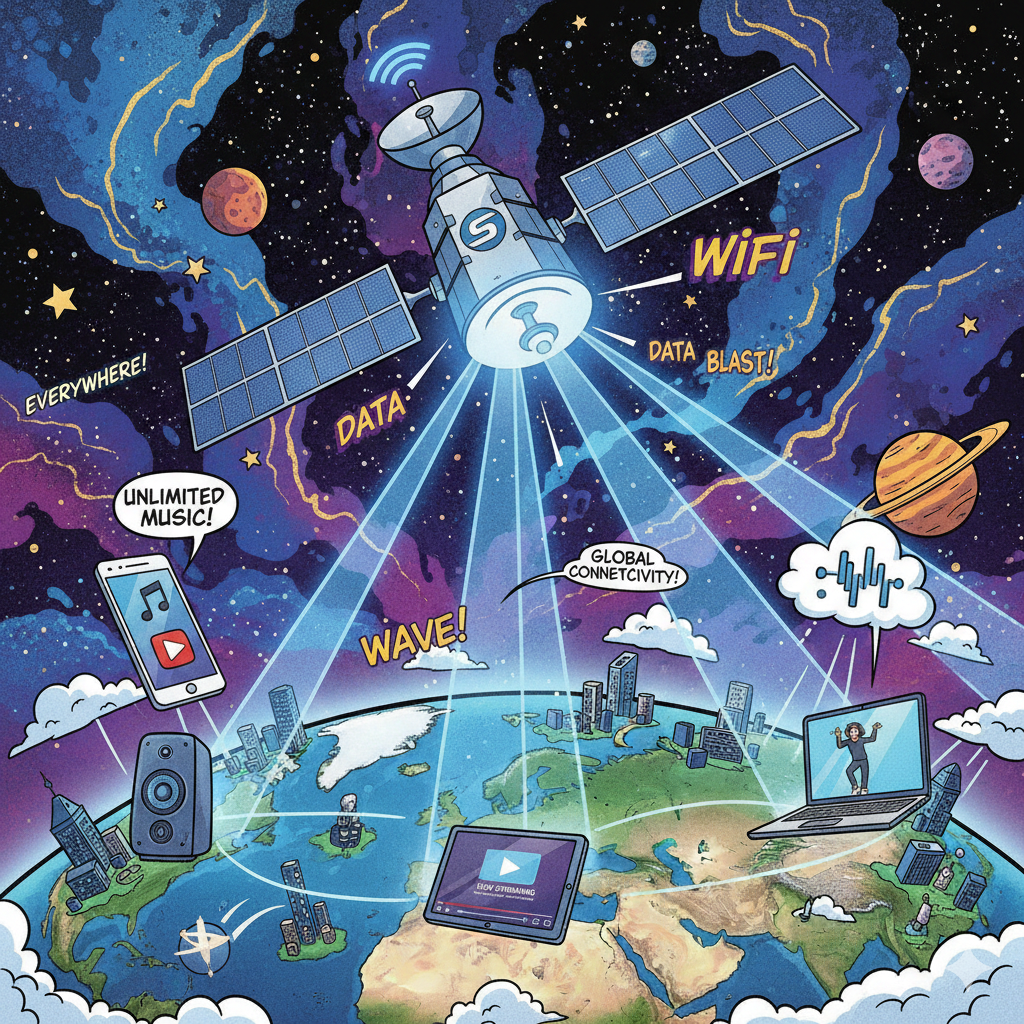 Satellites beaming Internet to devices and music streaming services from space