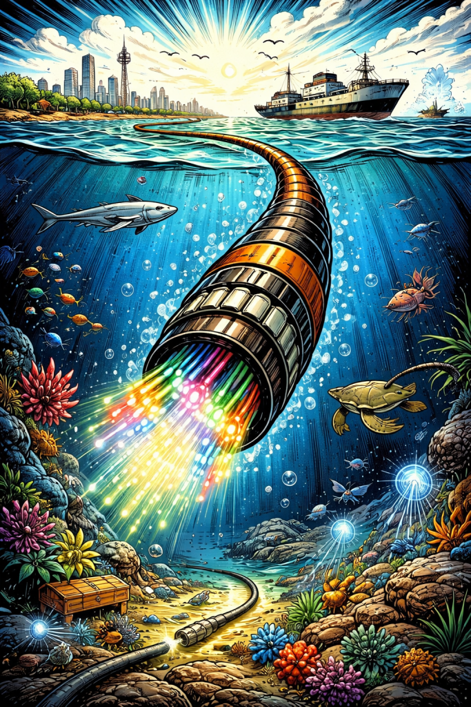 The Internet under the ocean. Fiber optic cables carry music to streaming services all over the world