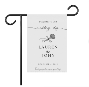 Custom wedding name flag with bride and grooms name.
