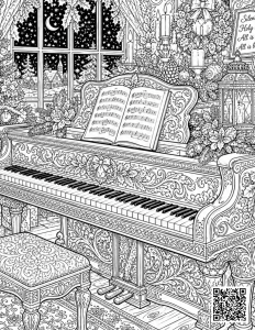 Piano Christmas coloring page download and print