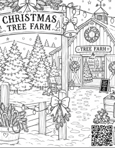 Christmas tree farm coloring page for adult coloring