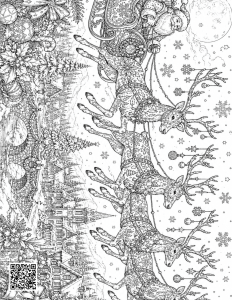 Reindeer pulling Santa's sleigh adult Christmas coloring page free download