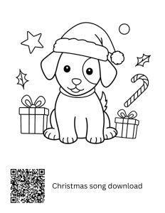 Puppy with Christmas hat free coloring page download