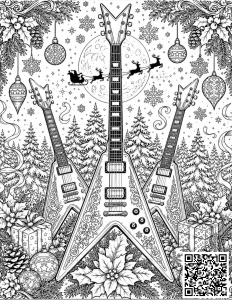 Rock and roll heavy metal christmas coloring page for adults