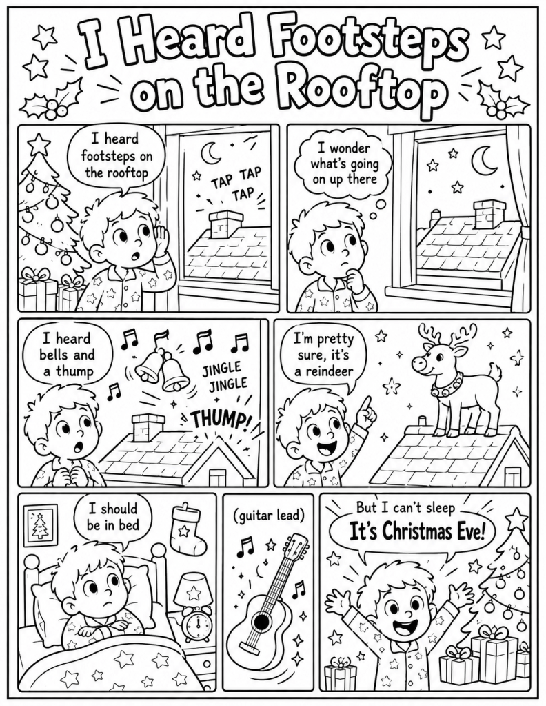 Christmas coloring page comic book style coloring activity