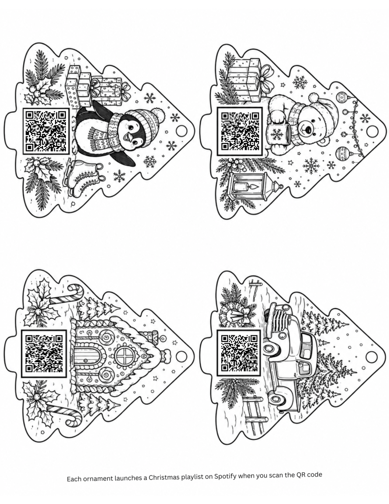 Cute, Christmas tree shaped ornament sheet you can print and color