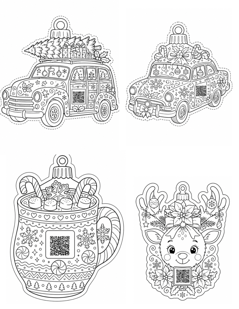 DIY Christmas ornament activity coloring sheet