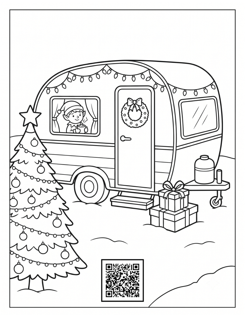 Christmas camper coloring page