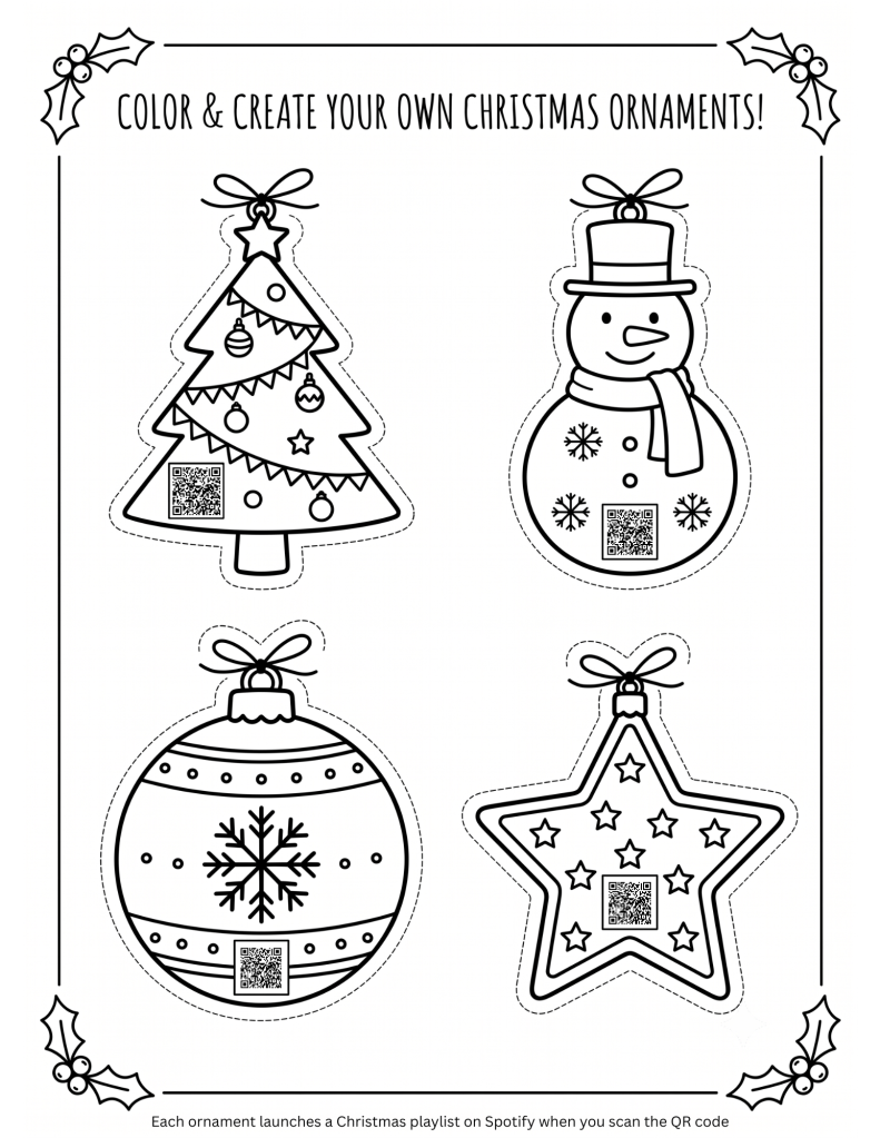 Christmas ornament coloring page you can cut out and hang on the tree