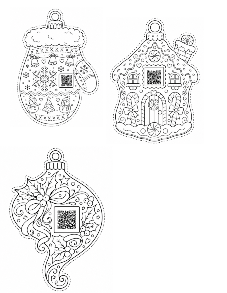 DIY Christmas mitten, and gingerbread house ornament that you can coloring