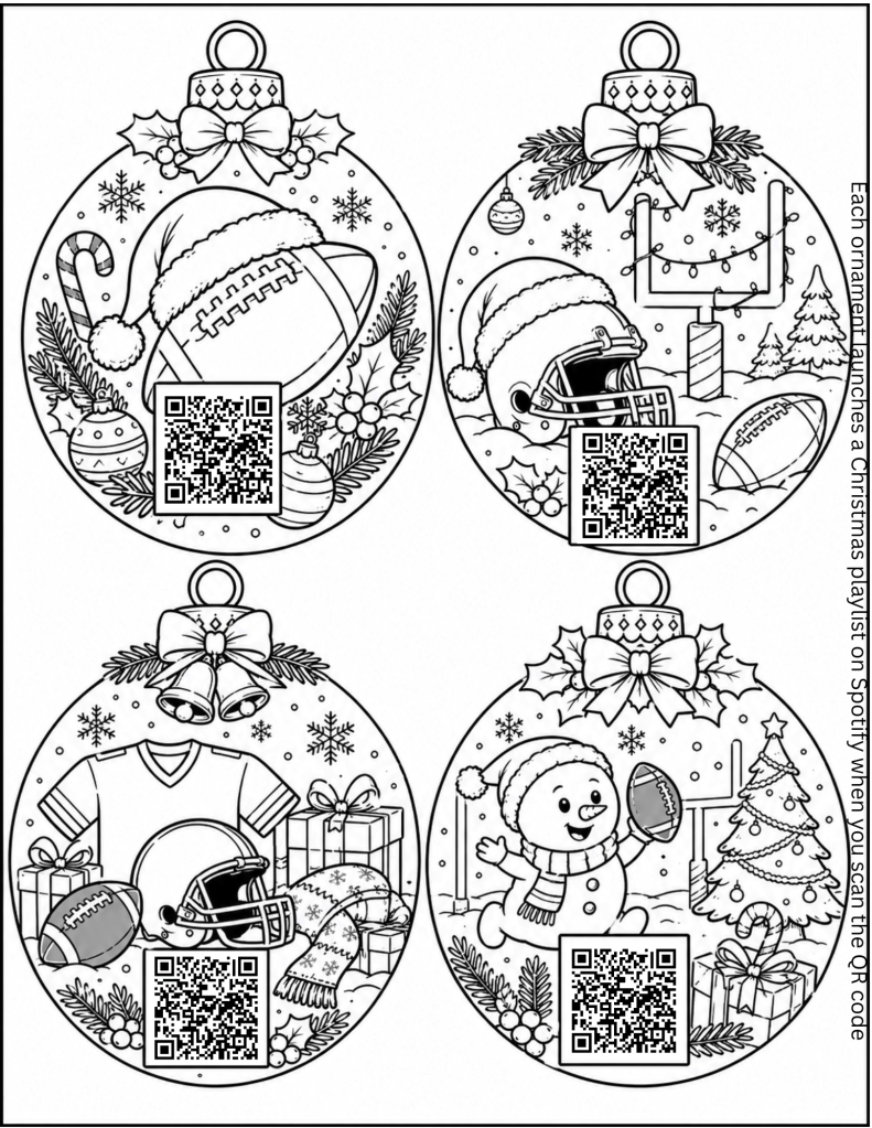 Football theme Christmas coloring sheet, DIY ornament activity