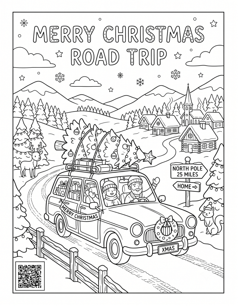 Christmas road trip coloring page download PDF