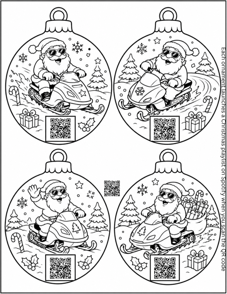 Santa Claus DIY Christmas ornaments activity, coloring page.