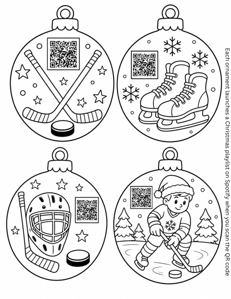 Sports fans Christmas ornament hockey theme coloring sheet DIY ornament for the tree